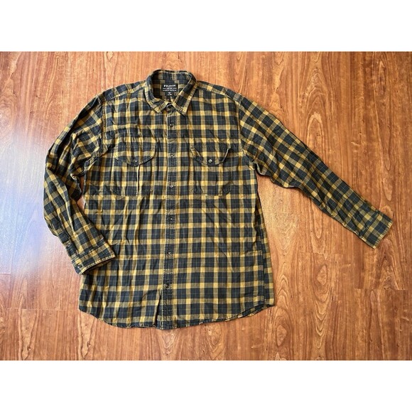 Filson flannel shirt Alaskan guide button down plaid size xl long Black & Yellow - Picture 1 of 6